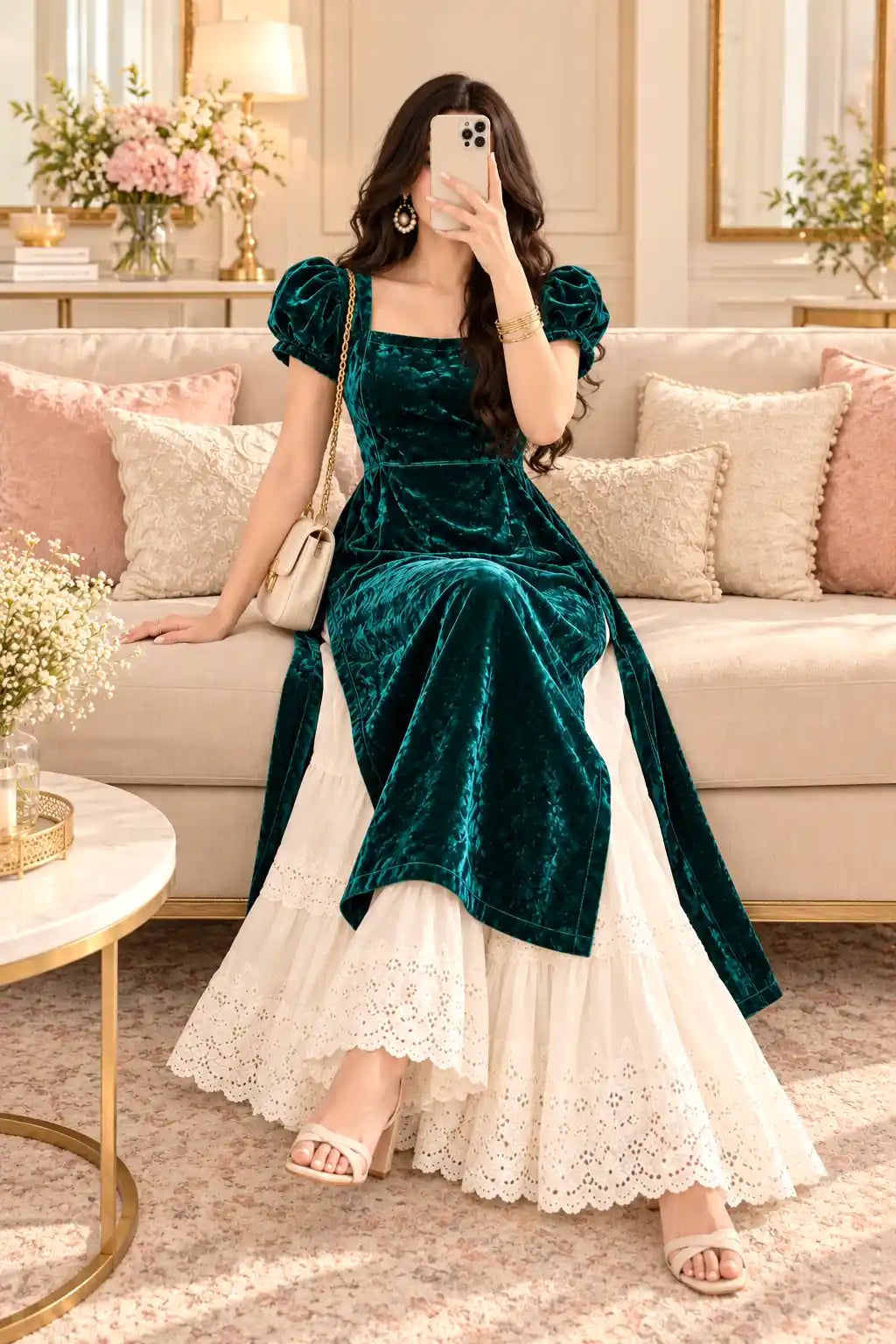Rich Green Velvet Gulnaz Kurta
