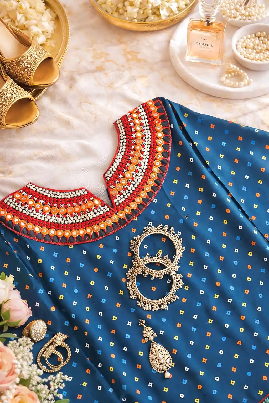 Blue Bandhej Gamti Kurta