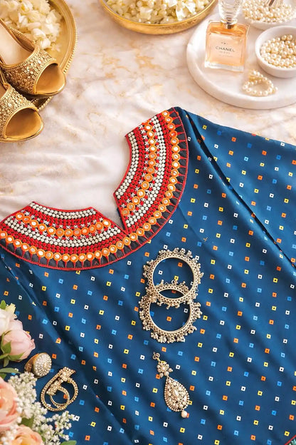 Blue Bandhej Gamti Kurta