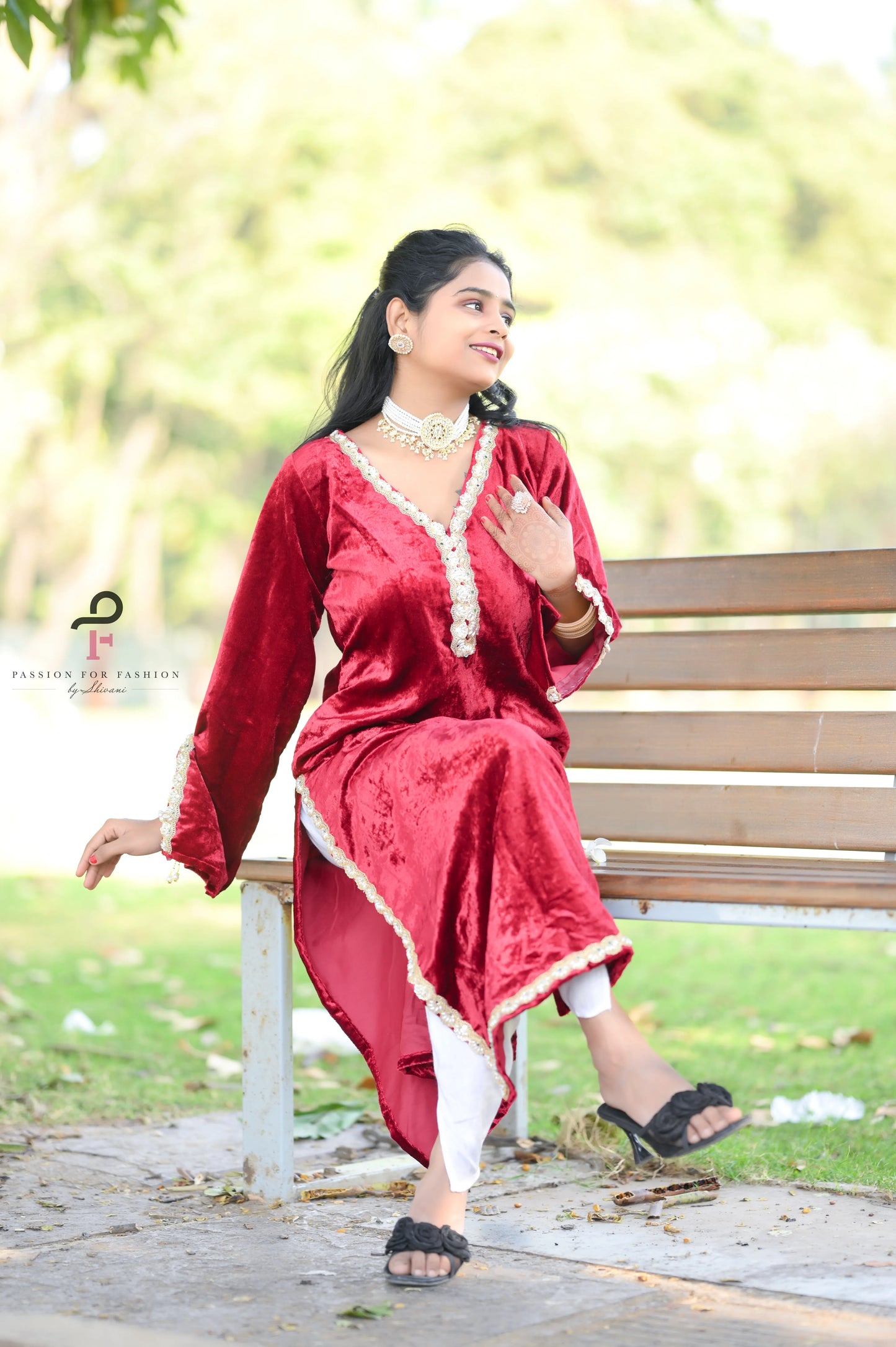 Rose Maroon Velvet Gulnaz Kurta