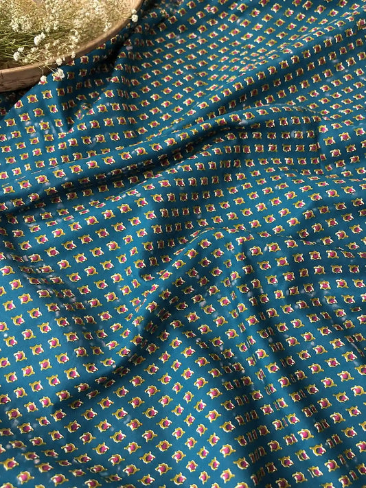 Teal Blue Floral Buti Cotton Fabric