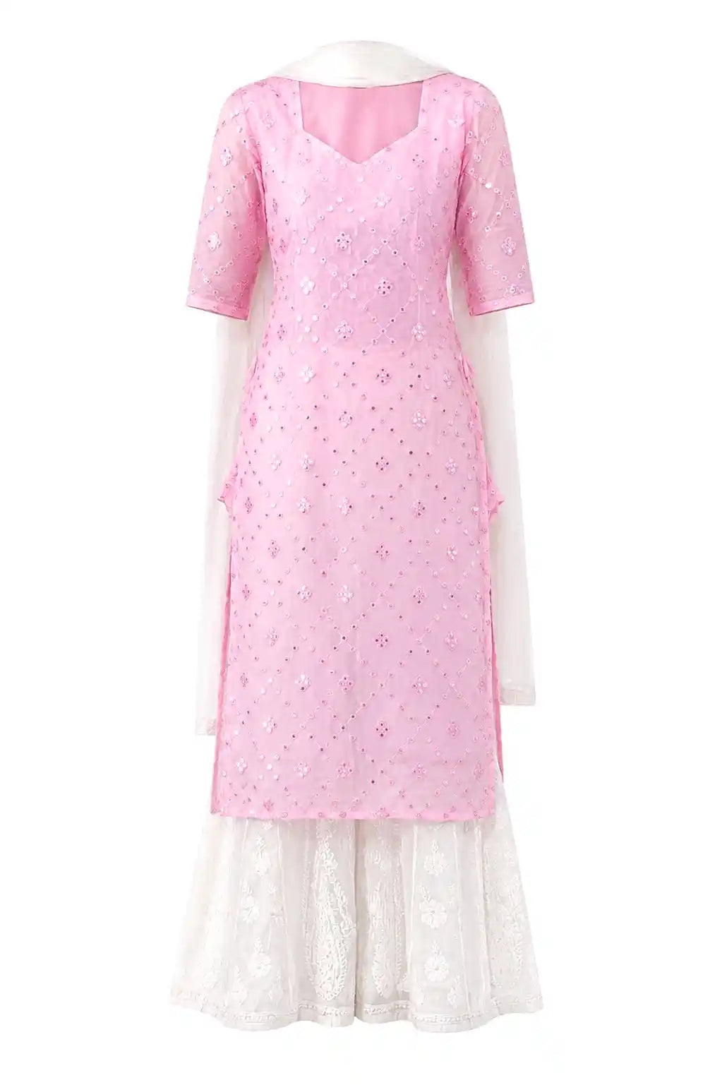 Santoshi’s Pink Mirror Embroidered Gulnaz Kurta
