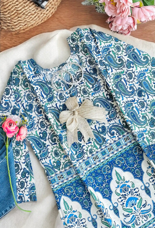 Blue Handprinted Short Kurta