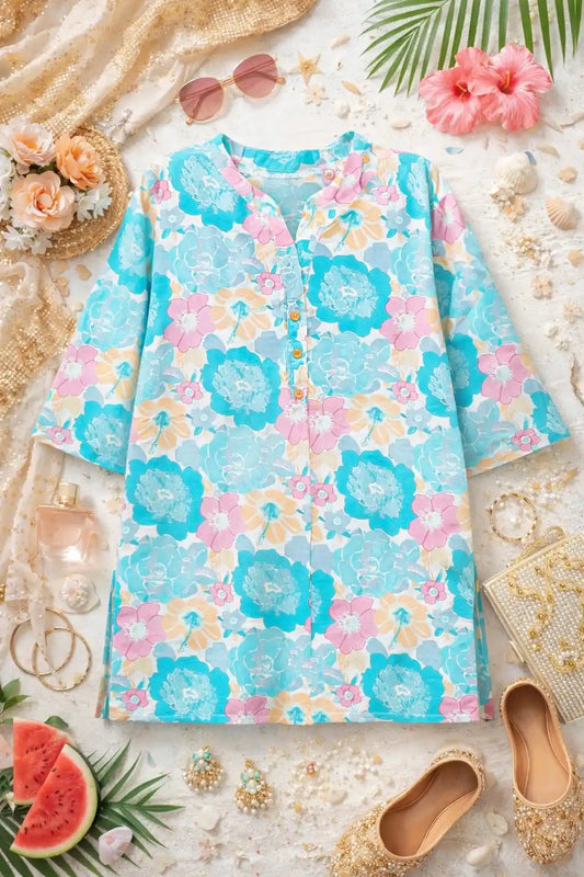 Classic Mul Floral Short Kurta
