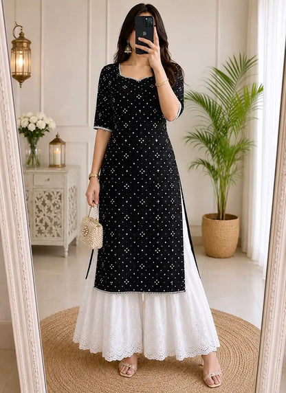 Classy Black Mirror Embroidered Gulnaz Kurta