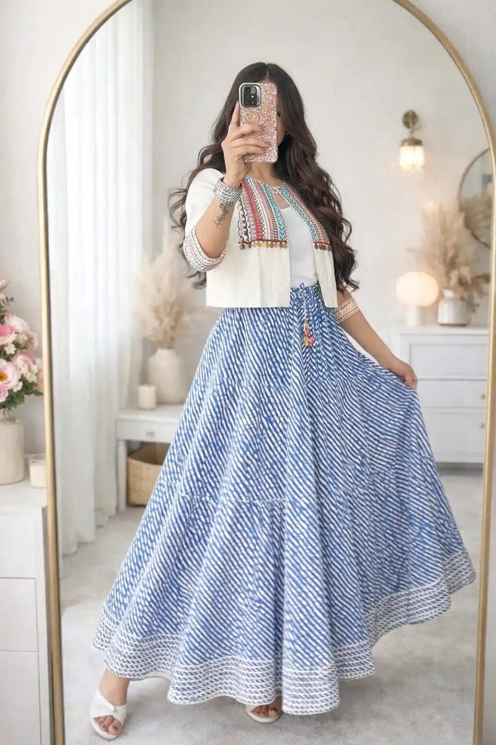 Jaipuri Blue Lehriya Twirl Skirt