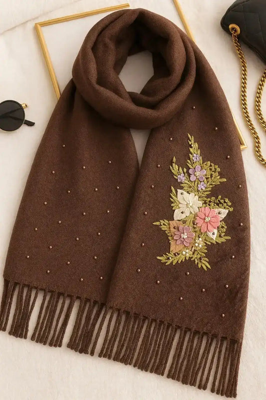 Brown Pearl Wool Winter Stole