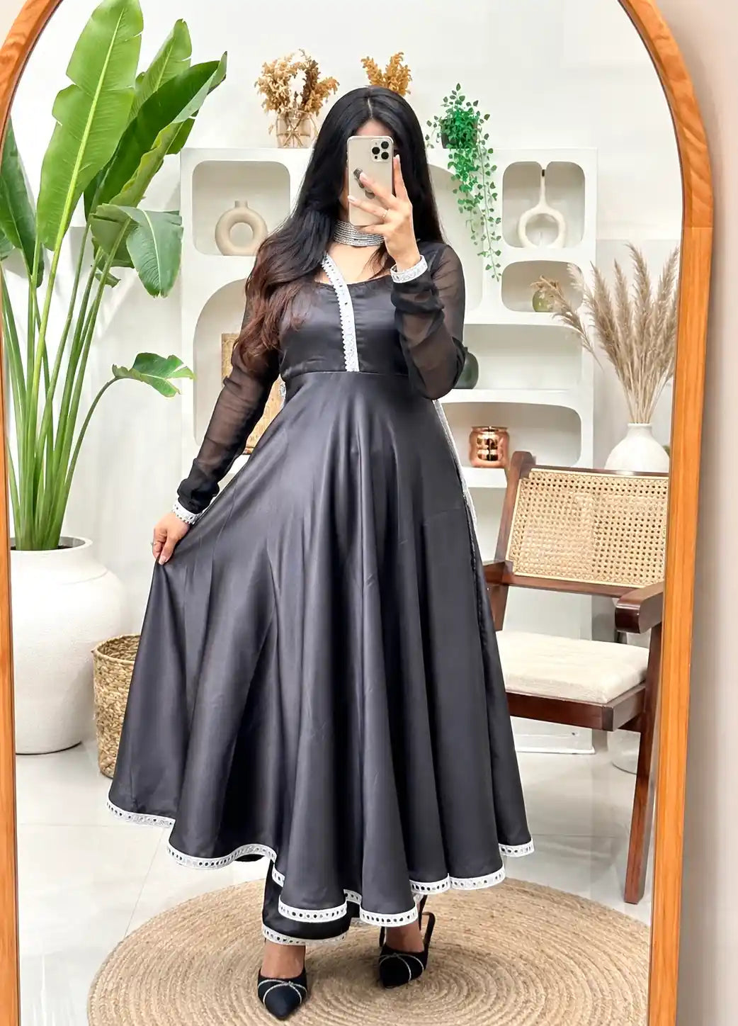 Jhalak Black Satin Gulnaz Ensemble