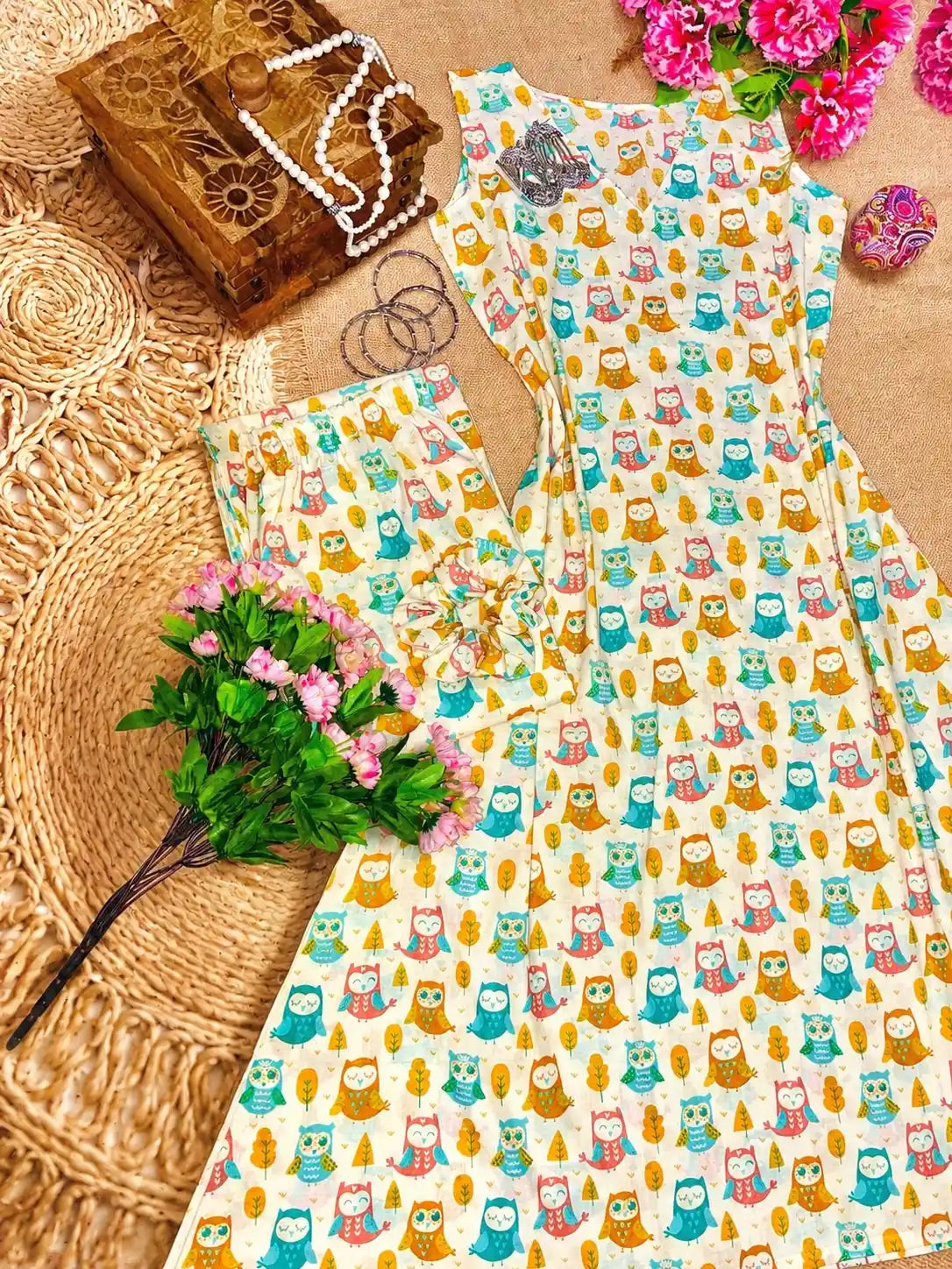 Meher Owly Print Ethnic Set