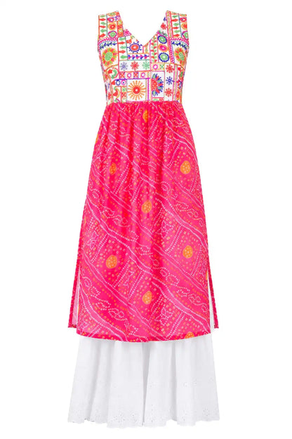 Rosy Pink Bandhej Gulnaz Embroidered Kurta