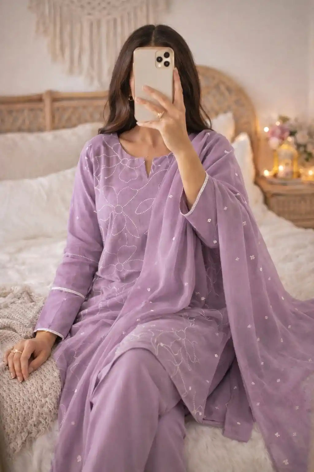 Pastel Lilac Embroidered Suit Set