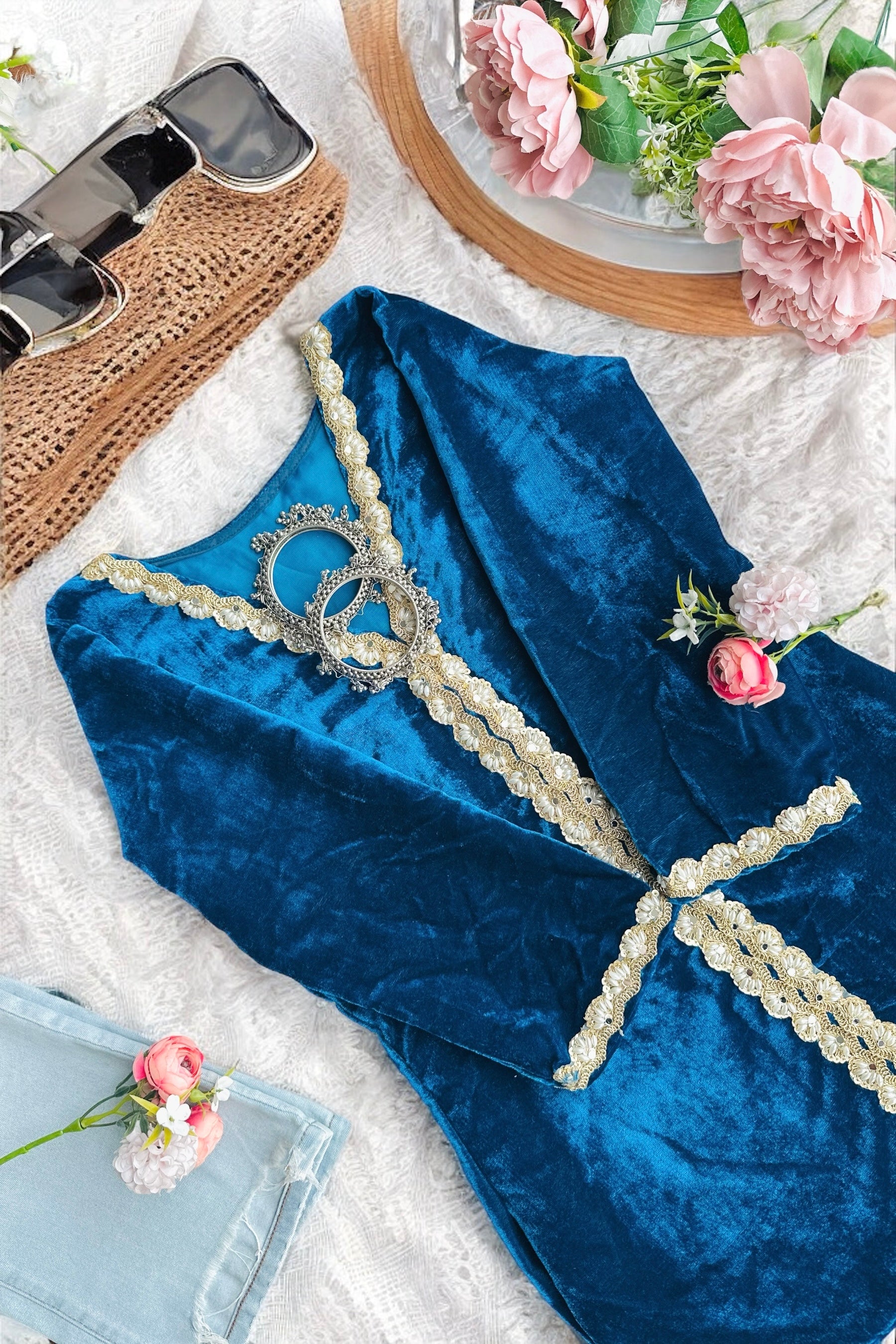 Midnight Embroidered Velvet Kurti