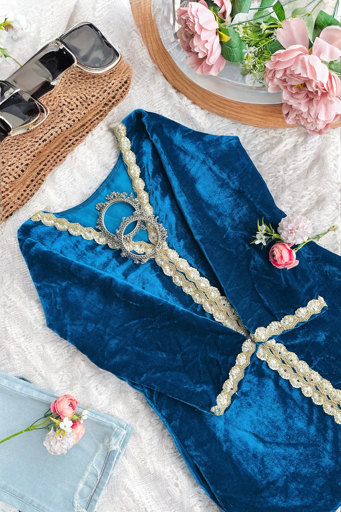 Midnight Embroidered Velvet Kurti