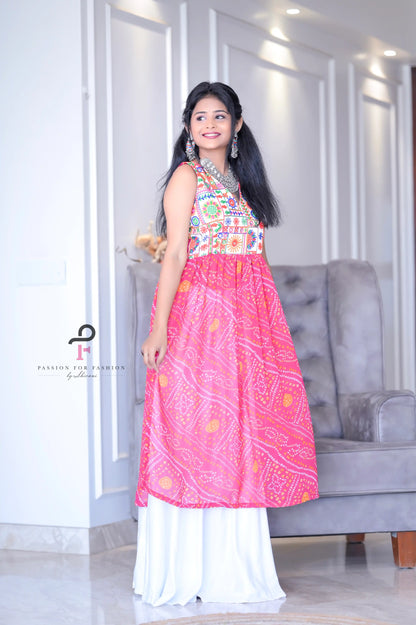 Rosy Pink Bandhej Gulnaz Embroidered Kurta