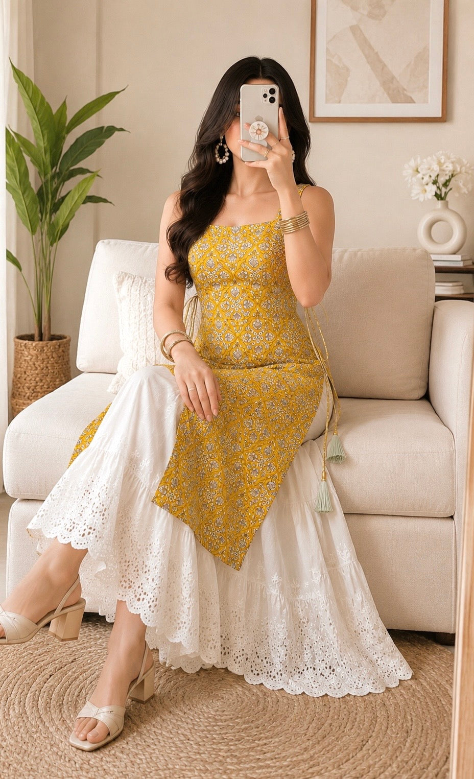 Mustard Ajrakh Jaipuri Gulnaz Kurta