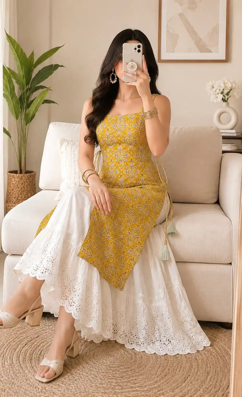 Mustard Ajrakh Jaipuri Gulnaz Kurta