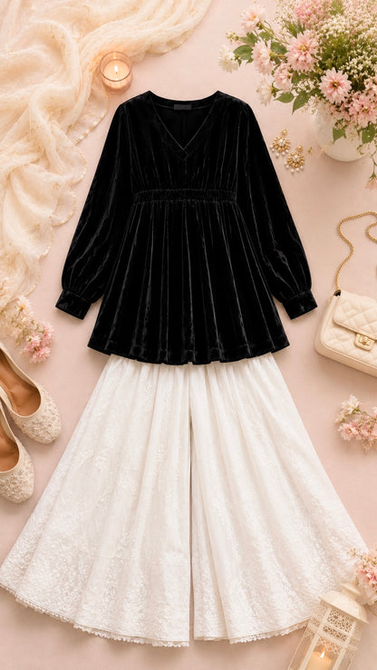Black Velvet Empire Tunic Top