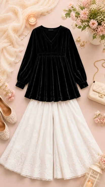 Black Velvet Empire Tunic Top