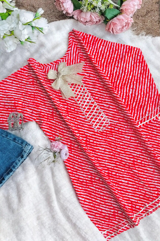 Red Lehriya Jaipuri Short Kurta