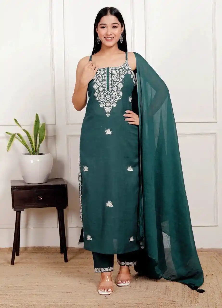 Deep Teal Embroidered Meher Suit