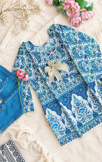 Blue Handprinted Short Kurta