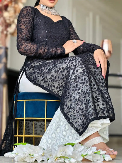 Smoky Black Leaf Gulnaz Kurta