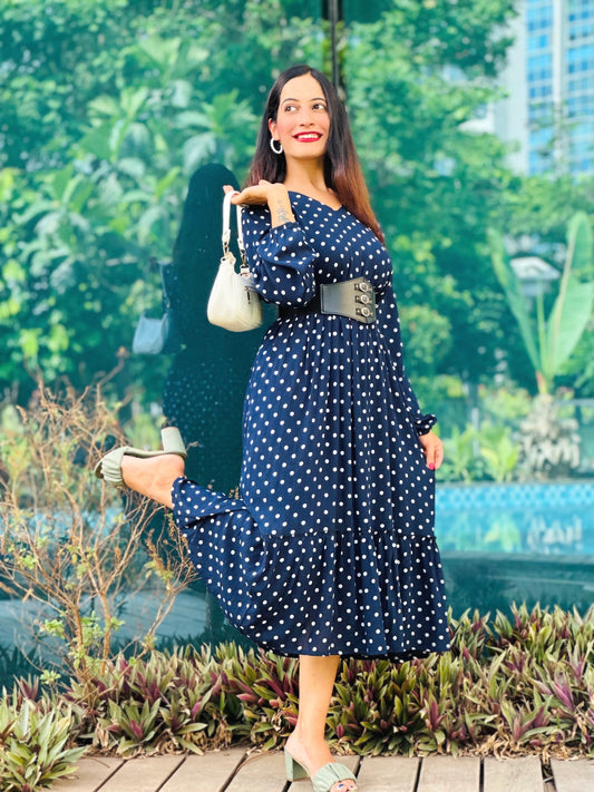 Blue Polka Twirl Frill Dress