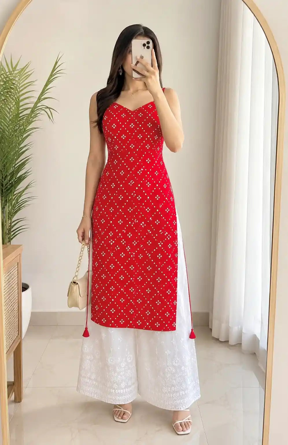 Gulnaz Red Hand Embellished Kurta