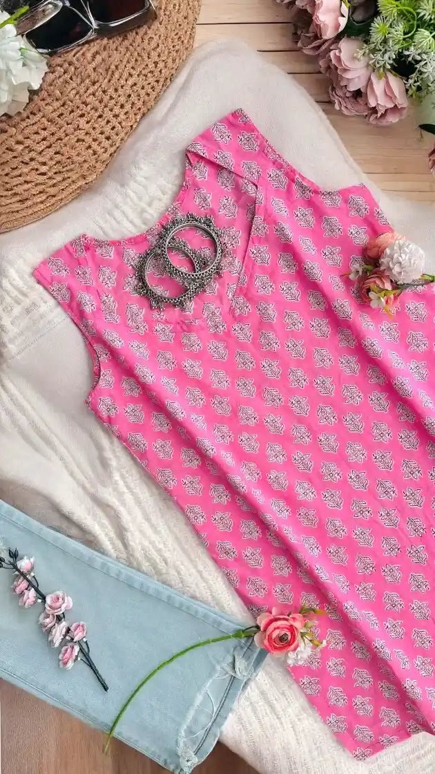 Pretty Pink Block Mul Kurta - Passion for Fashion by Shivani