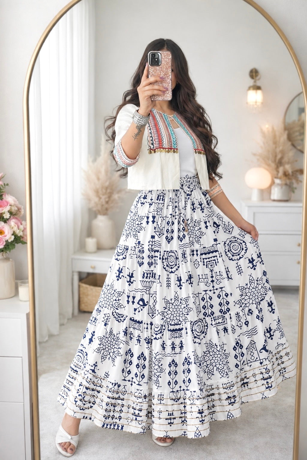 Jaipuri Indigo Folk Flared Twirl Skirt