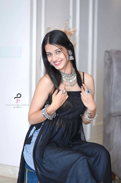 Smoky Black Gulnaz Embroidered Kurta
