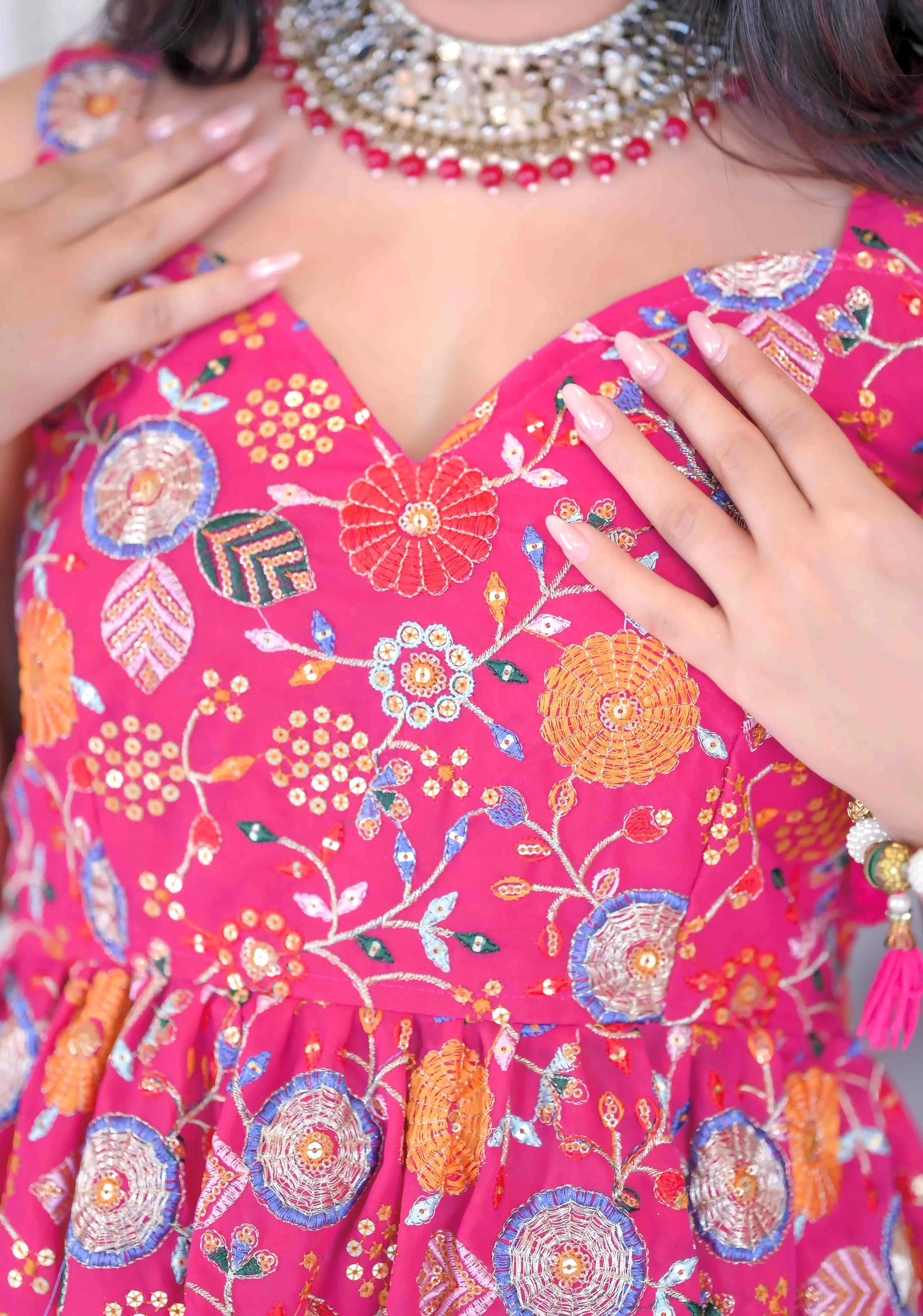 Rosy Pink Gulnaz Embroidered Peplum