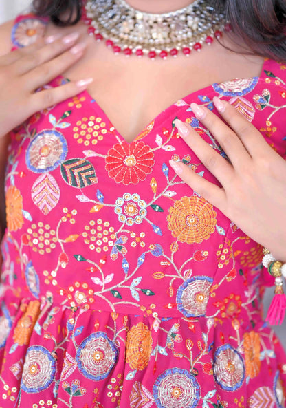 Rosy Pink Gulnaz Embroidered Peplum