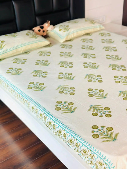 Green Block Jaipuri Bedsheet