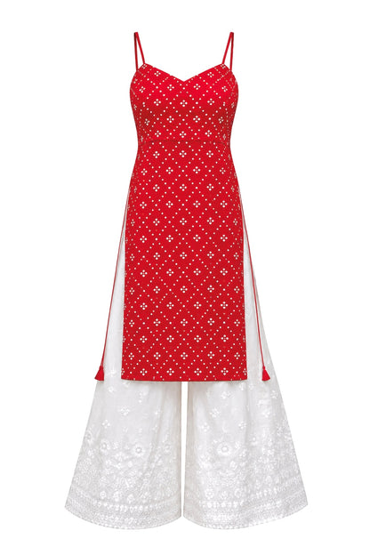 Gulnaz Red Hand Embellished Kurta