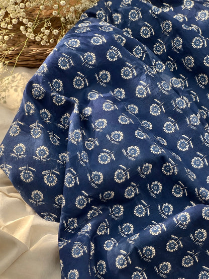 Blue Handblock Floral Cotton Fabric