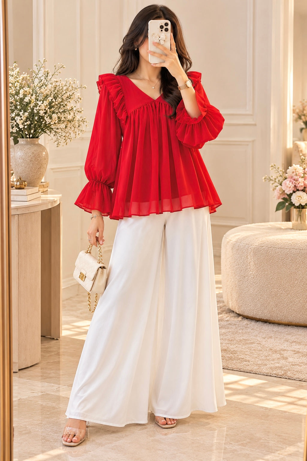 Romantic Red Ruffle Peplum Top