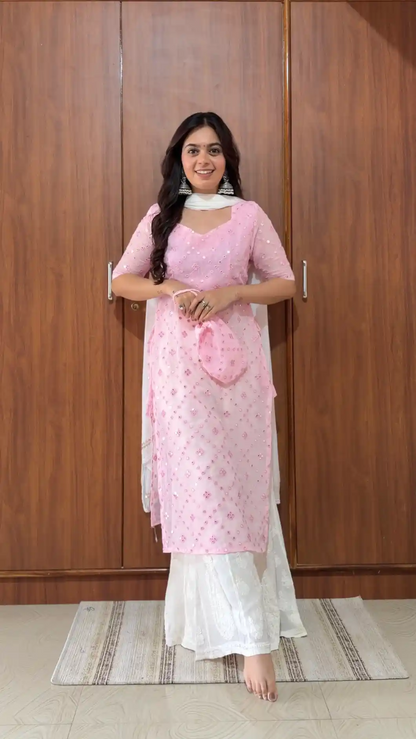 Santoshi’s Pink Mirror Embroidered Gulnaz Kurta