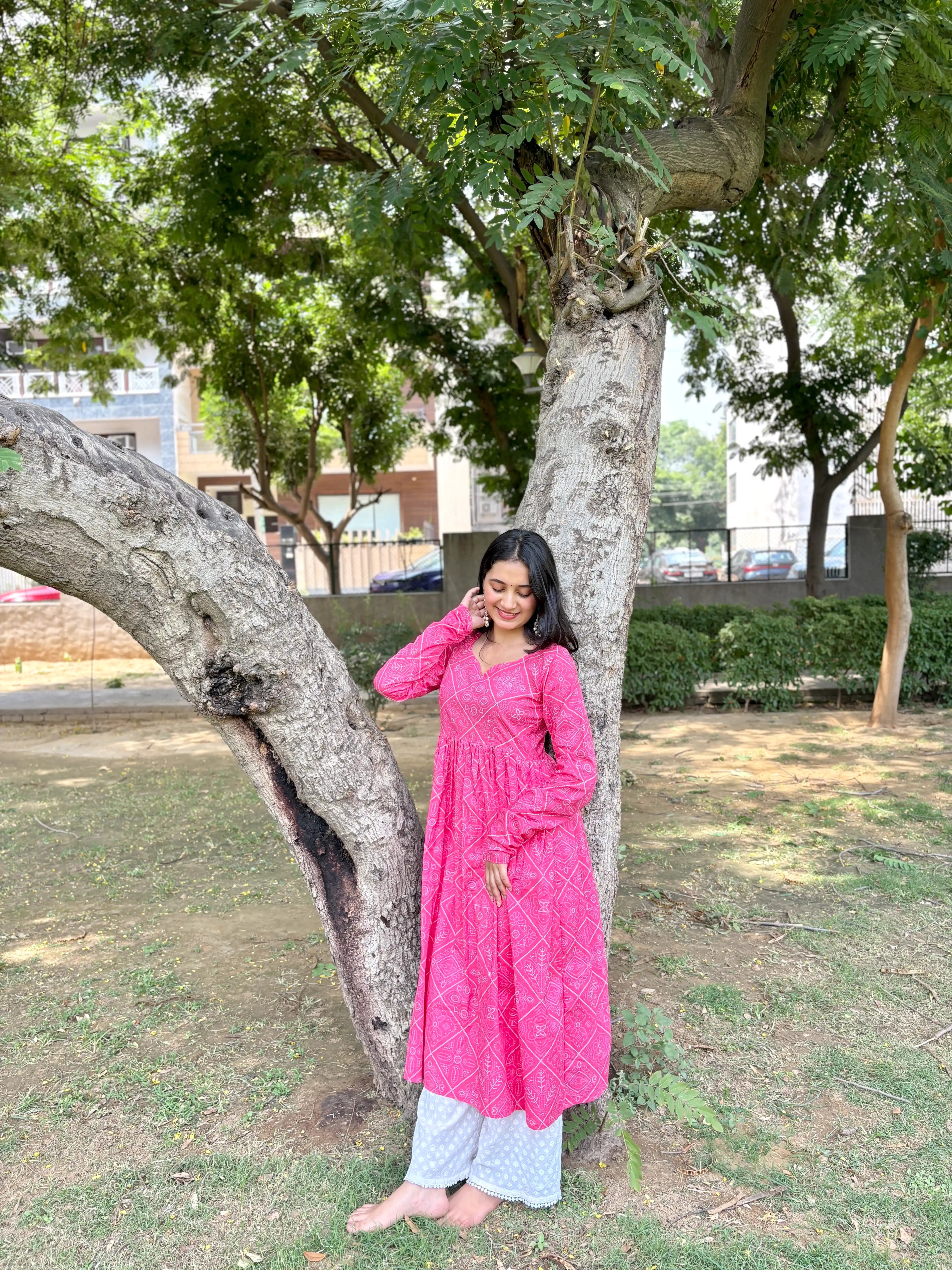 Mulmul Bandhej Jaipuri Twirl Kurta