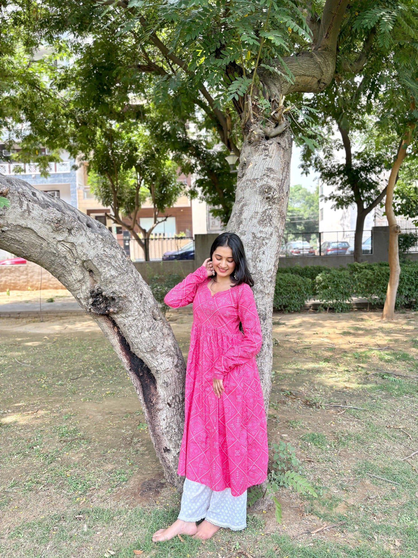 Mulmul Bandhej Jaipuri Twirl Kurta