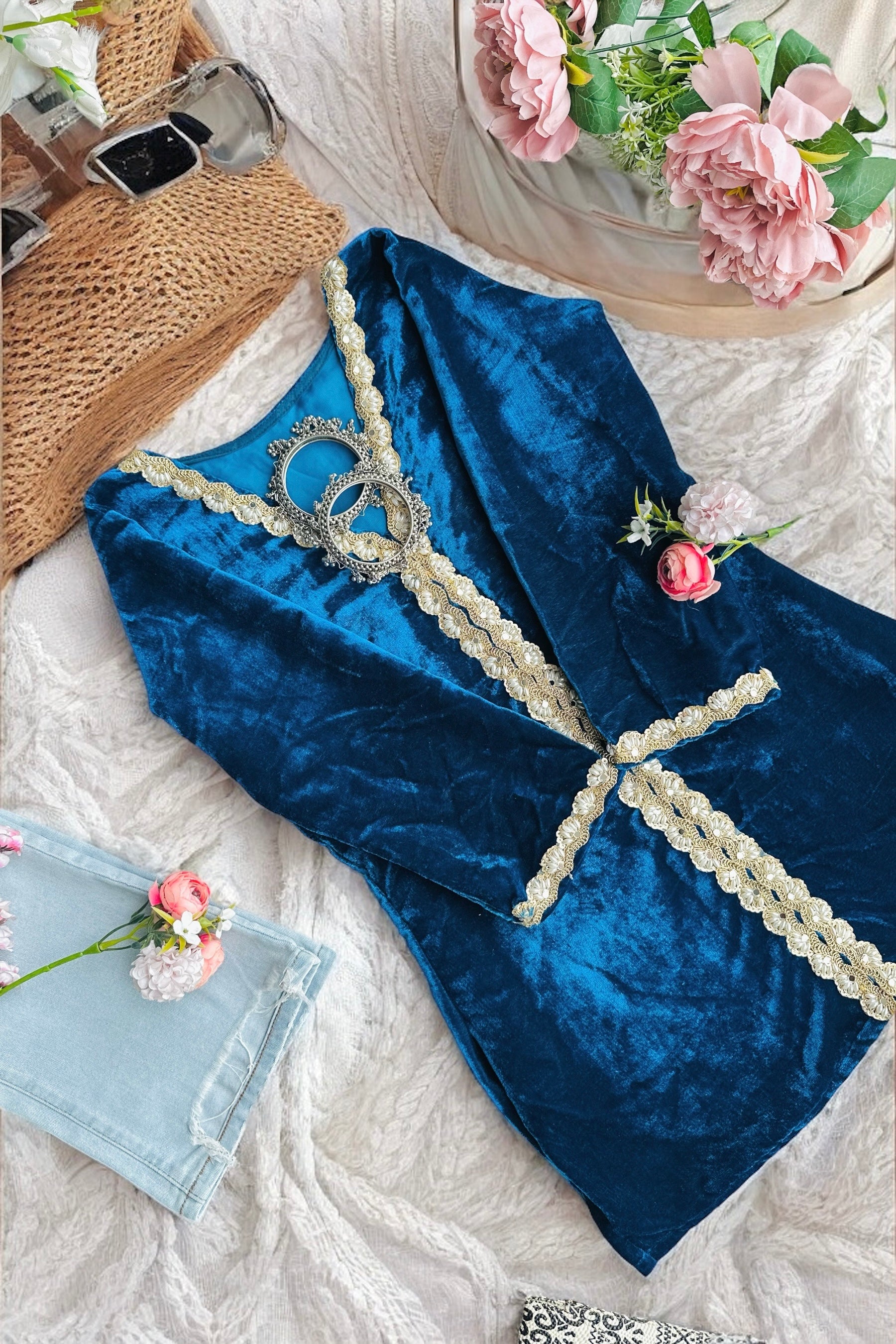 Midnight Embroidered Velvet Kurti