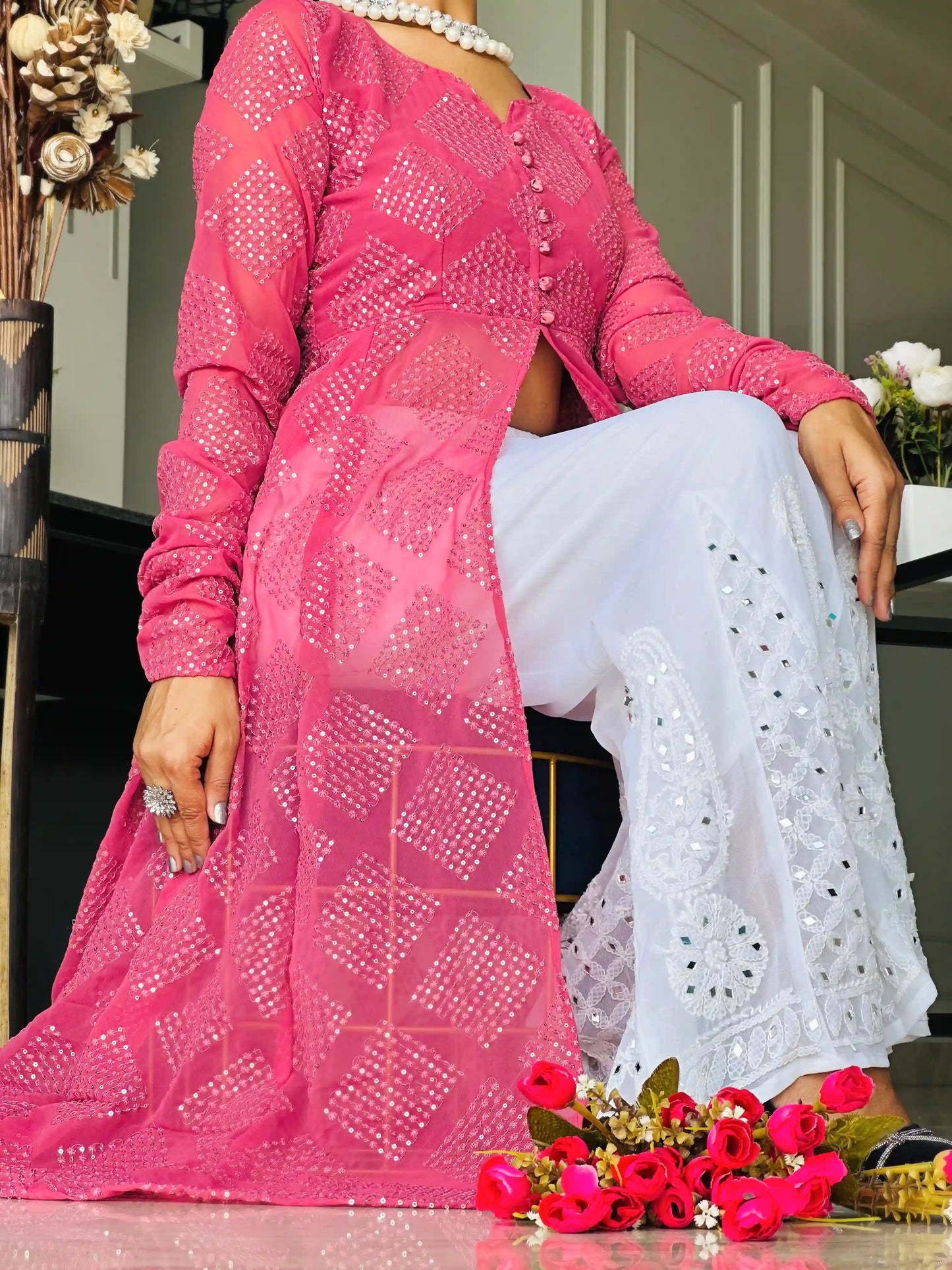 Apricot Peach Kali Styled Gulnaz Kurta