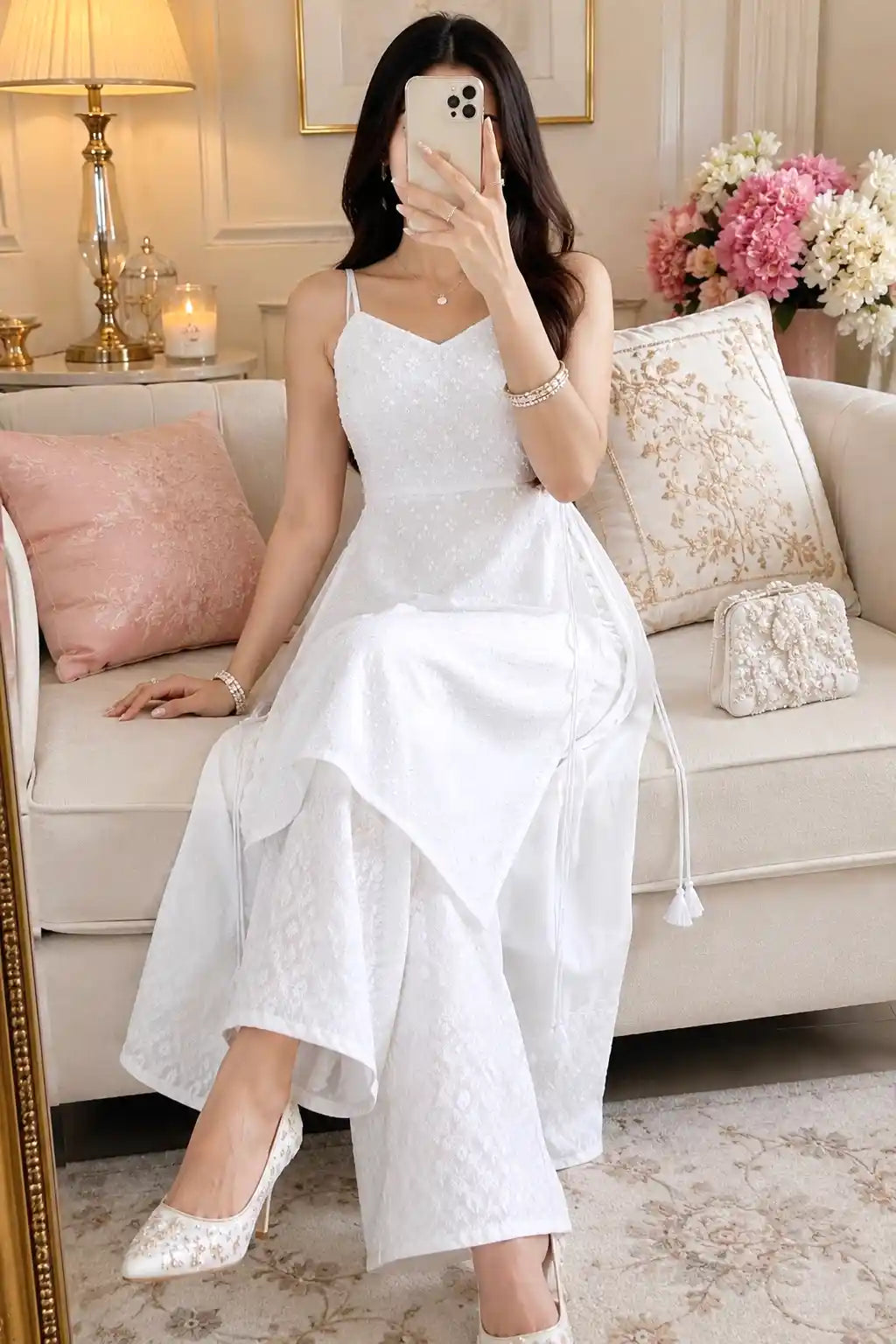 Gulnaz White Hand Embellished Kurta