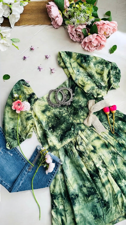 Forest Green Tye Dye Peplum Top