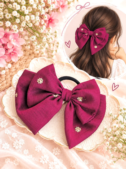Embroidered Wine Bow Tie