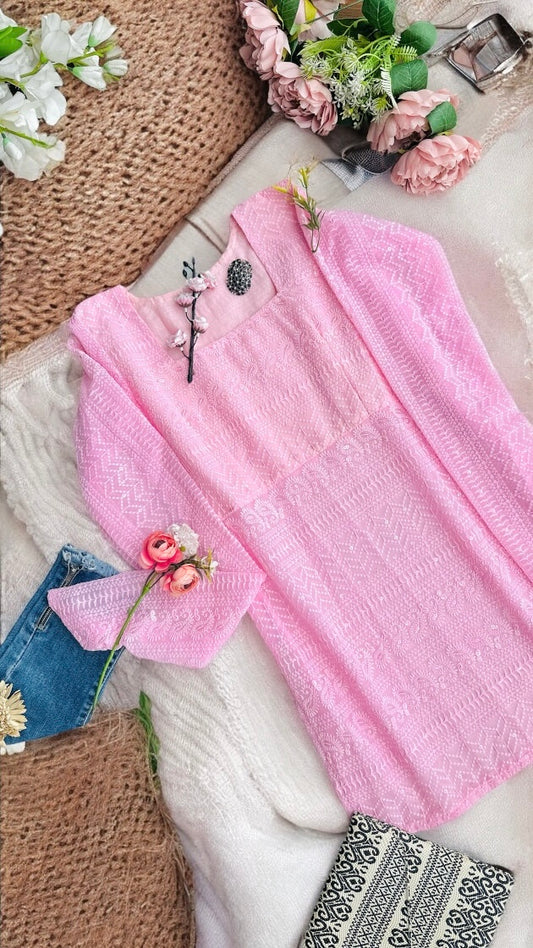 Blossom Pink Short Gulnaz Kurta