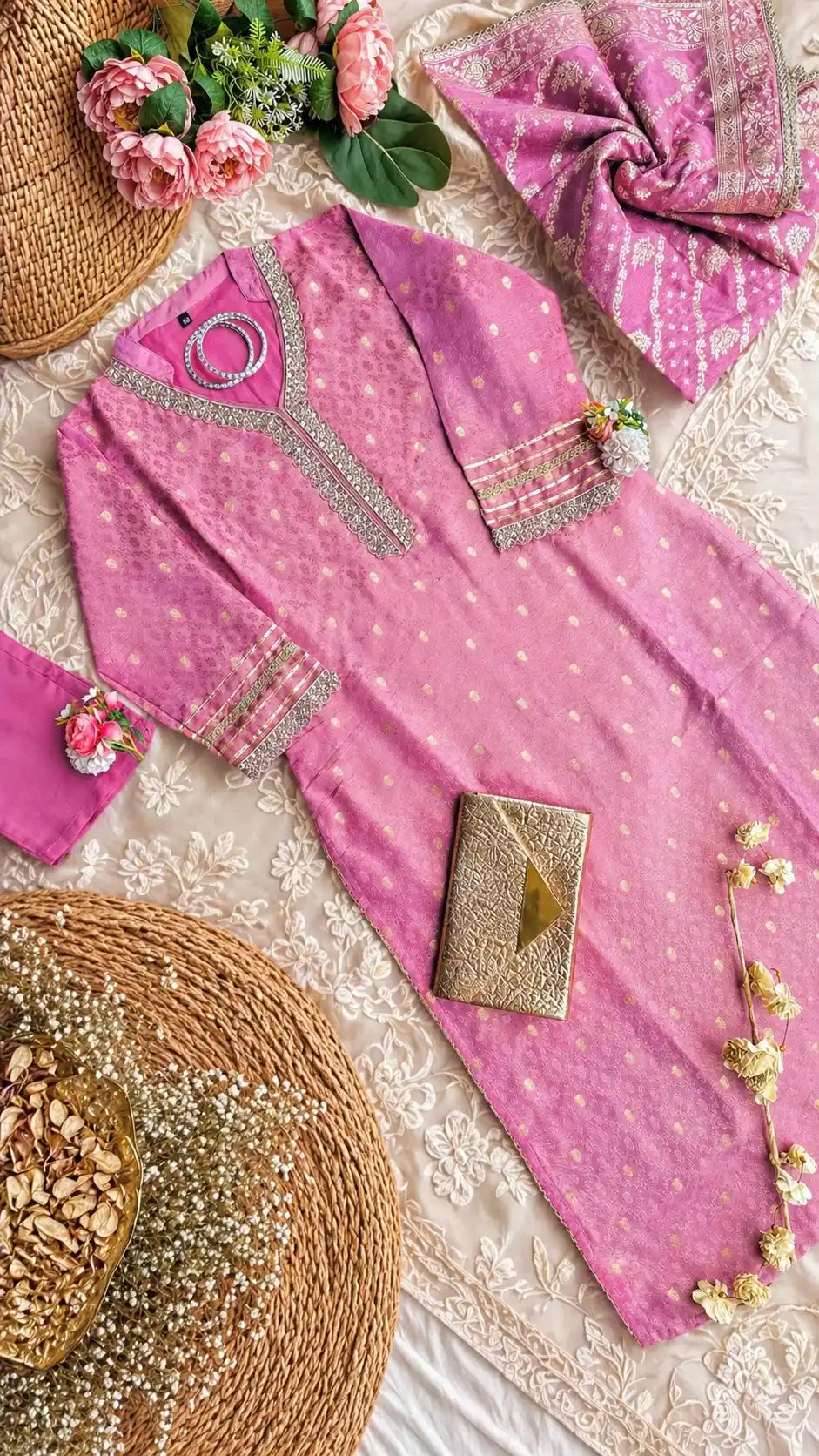 Orchid Pink Banarasi Suit Set