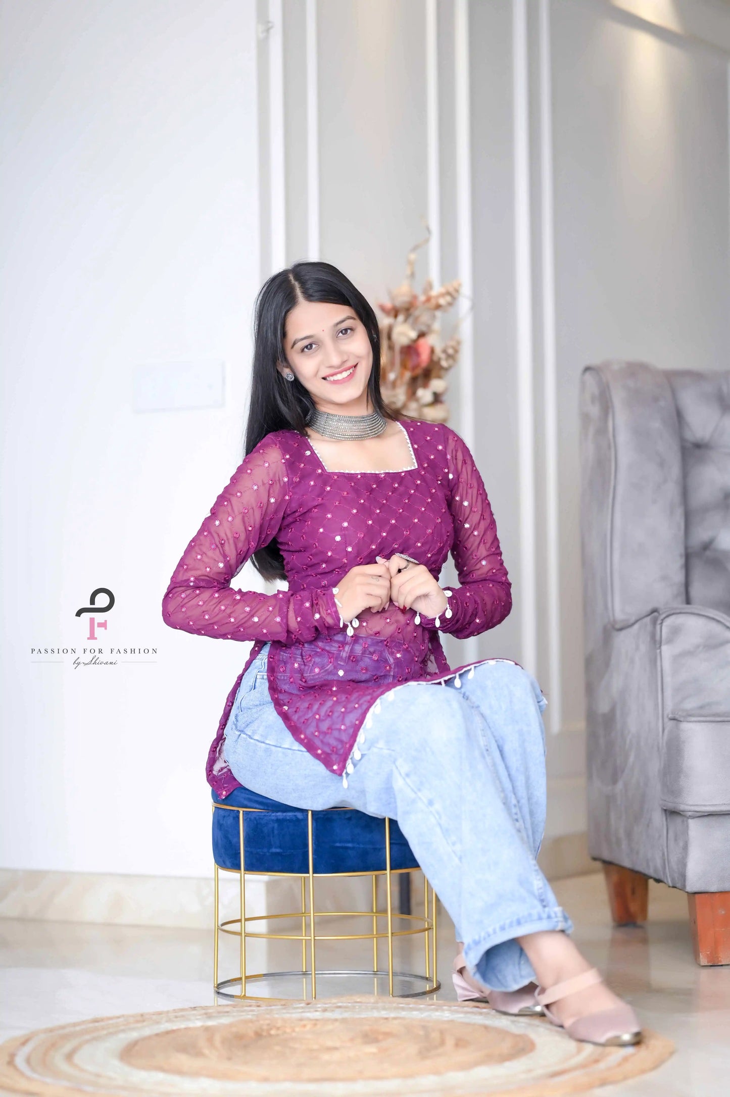 Vintage Wine Gulnaz Embroidered Kurta