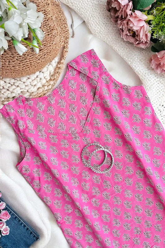 Pretty Pink Block Mul Kurta