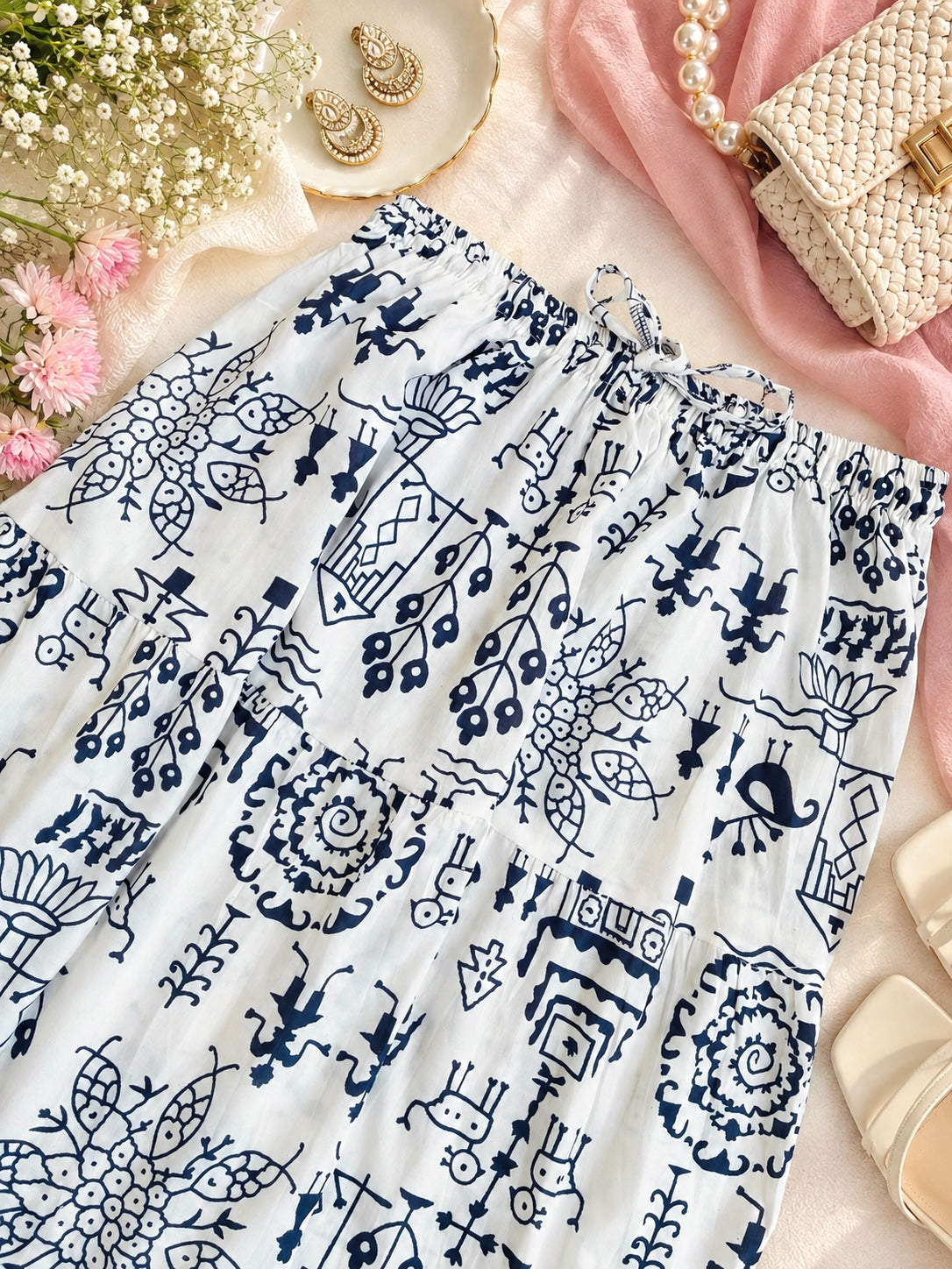 Jaipuri Indigo Folk Flared Twirl Skirt